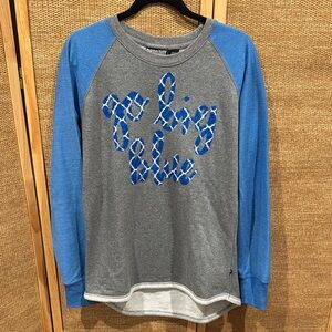 Go Big Blue Gray and Blue Long Sleeve Shirt- size large